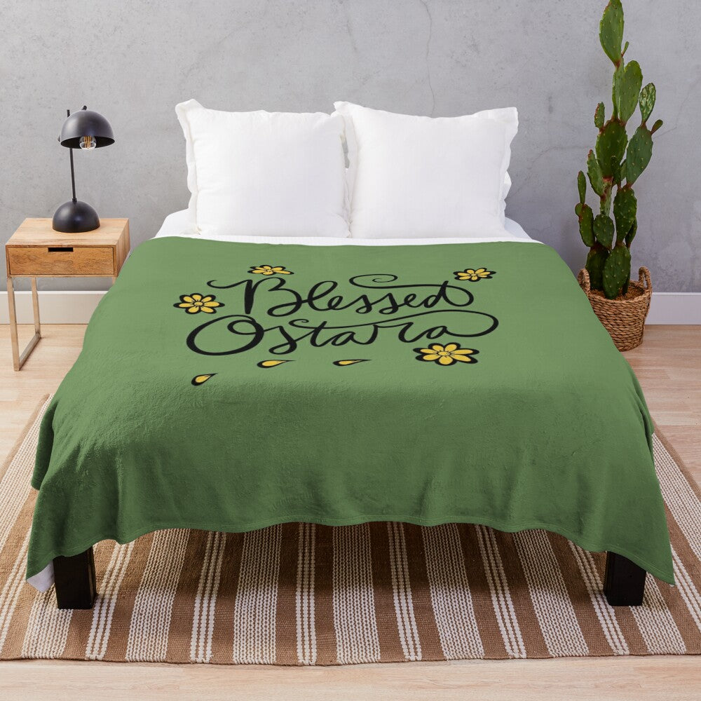 Blessed Ostara plush blanket featuring spiritual and cultural imagery