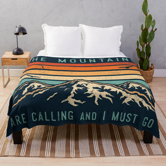 Plush blanket featuring a retro mountain design