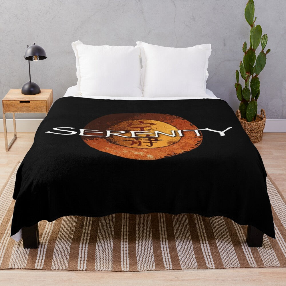 Firefly Serenity inspired plush blanket featuring the iconic spaceship Serenity