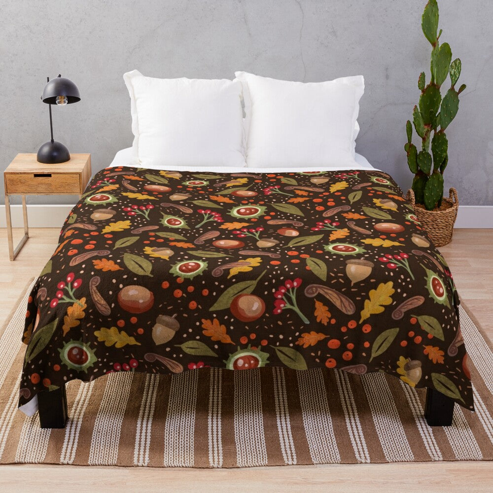 Autumn leaves plush blanket with a warm, nature-inspired pattern