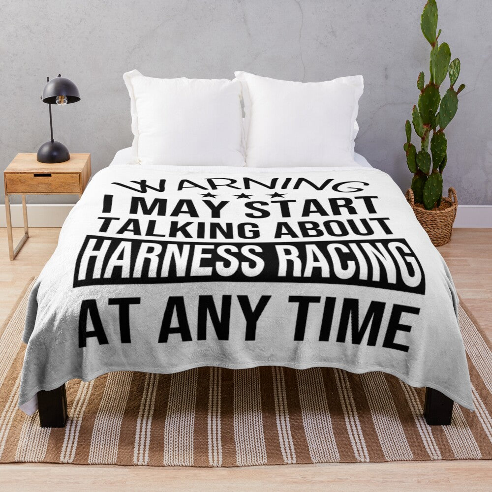 Plush blanket with harness racing design and funny quotes