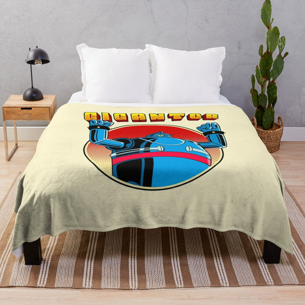 Retro-style plush blanket featuring the classic Japanese anime robot Tetsujin 28