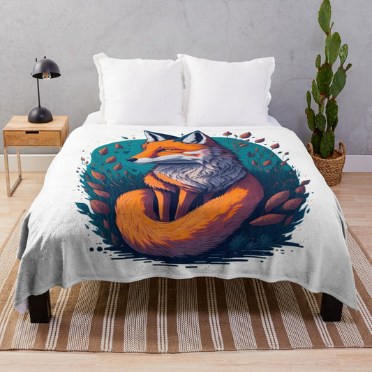 Plush blanket featuring a pastel watercolor illustration of a legendary fox animal