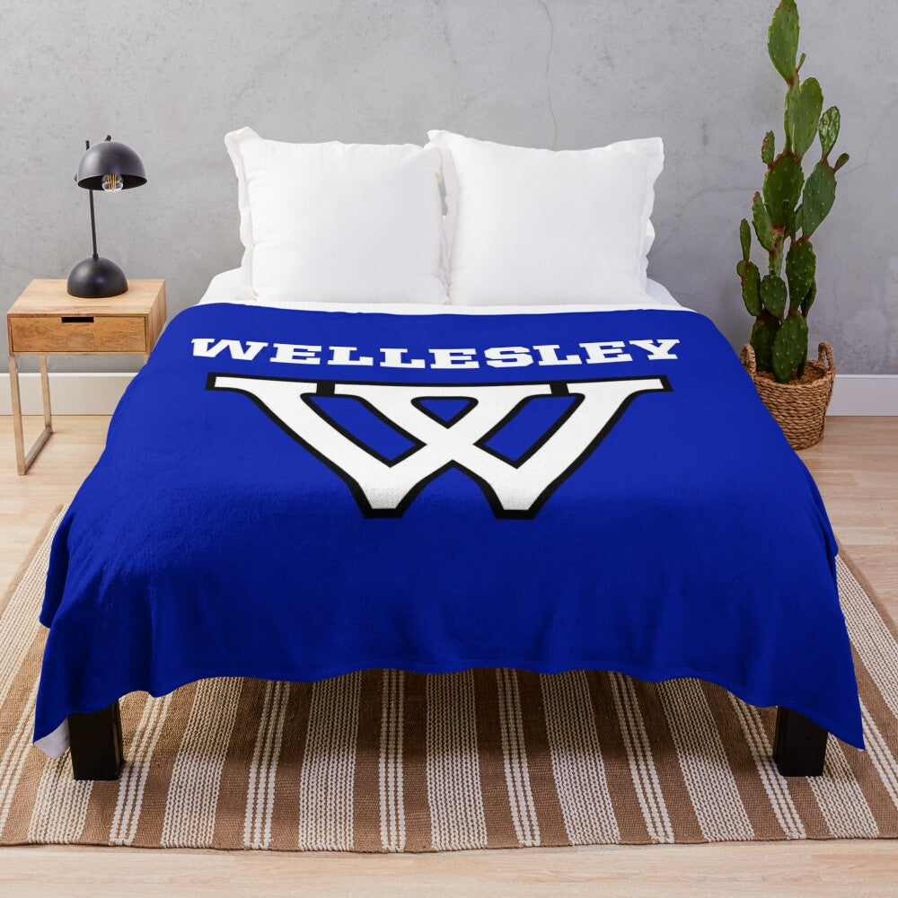 Wellesley College plush blanket with soft, warm fabric