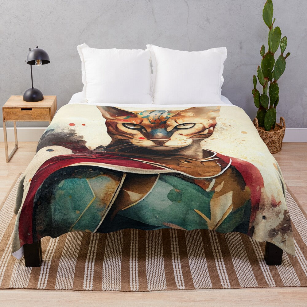 Cute Bengal cat superhero plush blanket