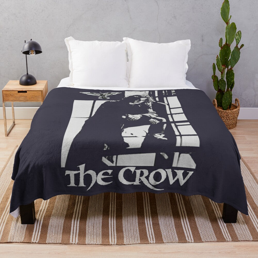 Vintage Retro The Crow Movie Plush Blanket featuring a raven and gothic horror elements