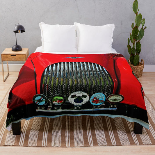 Cozy plush blanket featuring a classic Morgan sports car design