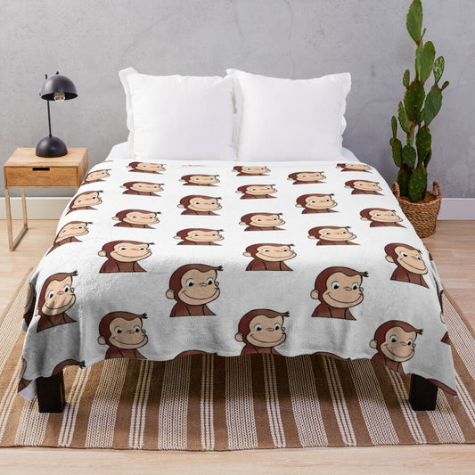 Curious George inspired brown monkey plush blanket