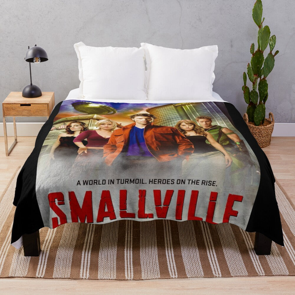 Smallville TV series inspired plush blanket with Superman and superhero design