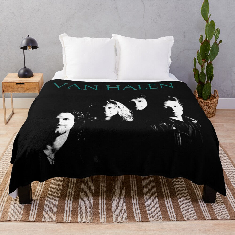 Vintage-inspired plush blanket with classic rock band design