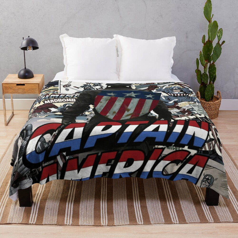 Vintage-inspired captain plush blanket featuring a classic superhero design