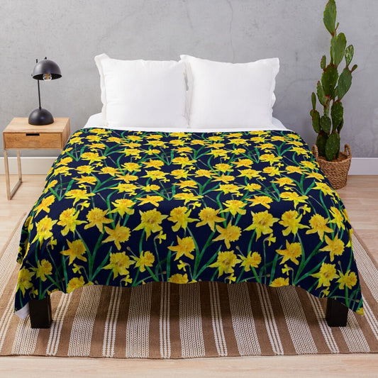 Watercolor daffodil pattern plush blanket