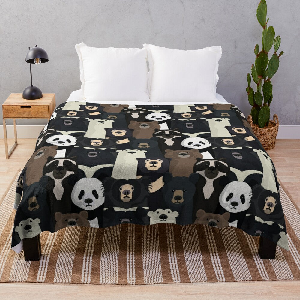 Bears of the world pattern on a plush blanket