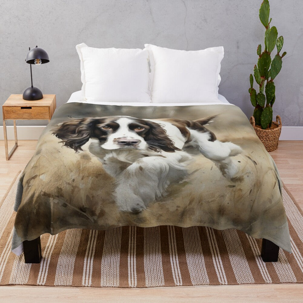 Soft and cuddly plush blanket featuring an English Springer Spaniel