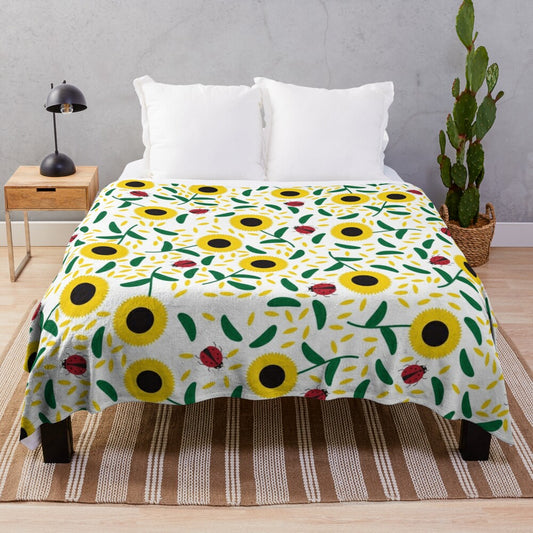 Sunflowers and ladybugs pattern plush blanket