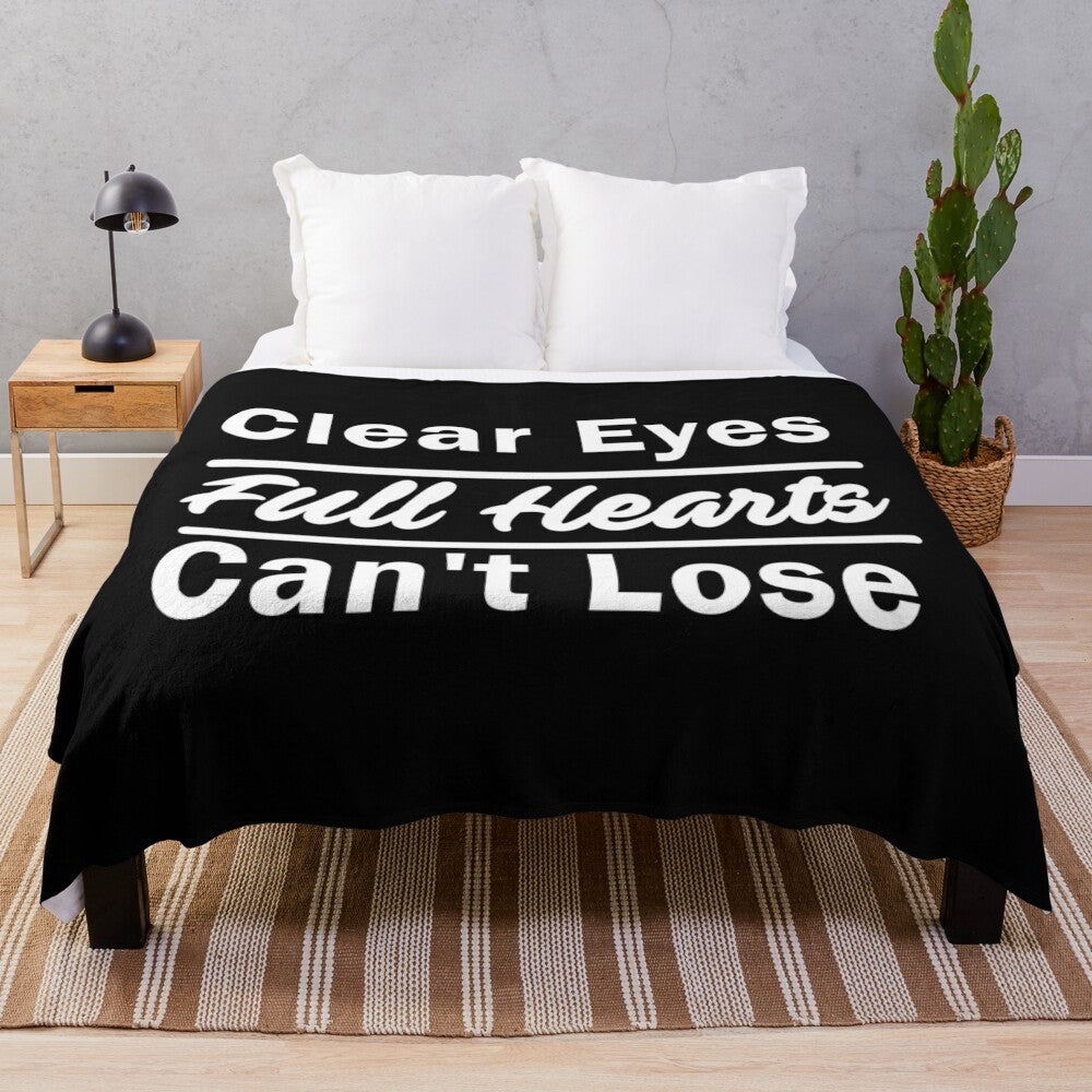 "Clear Eyes Full Hearts Can't Lose" inspirational sports themed plush blanket