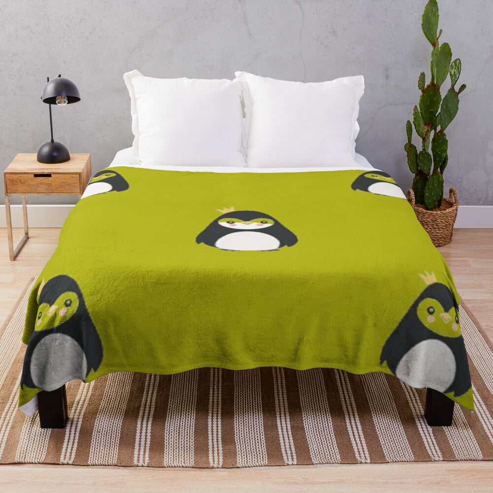 Soft, plush blanket featuring a charming penguin art design