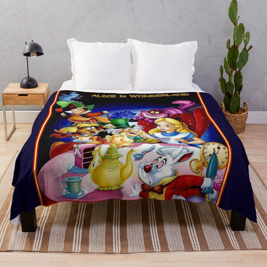 Colorful and surreal Alice in Wonderland inspired plush blanket