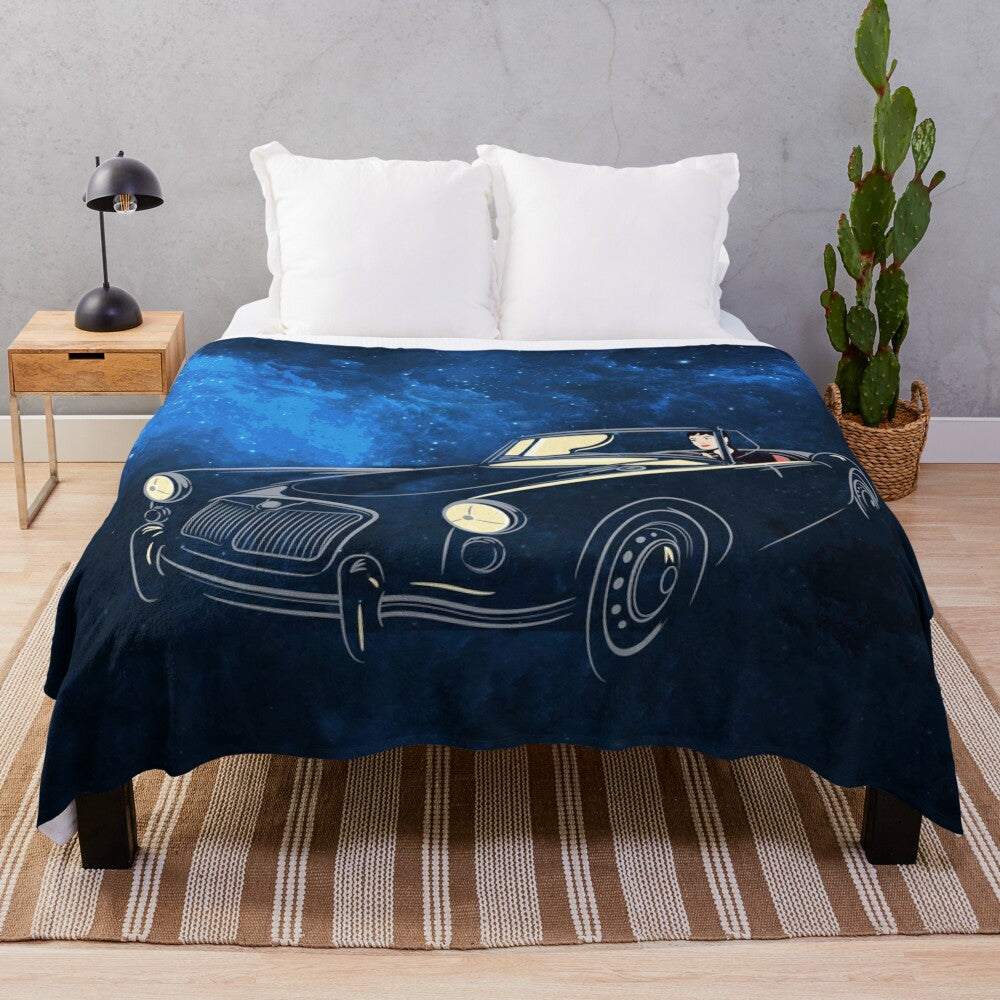 Plush blanket featuring the iconic MGA twin cam sports car and 1950s style