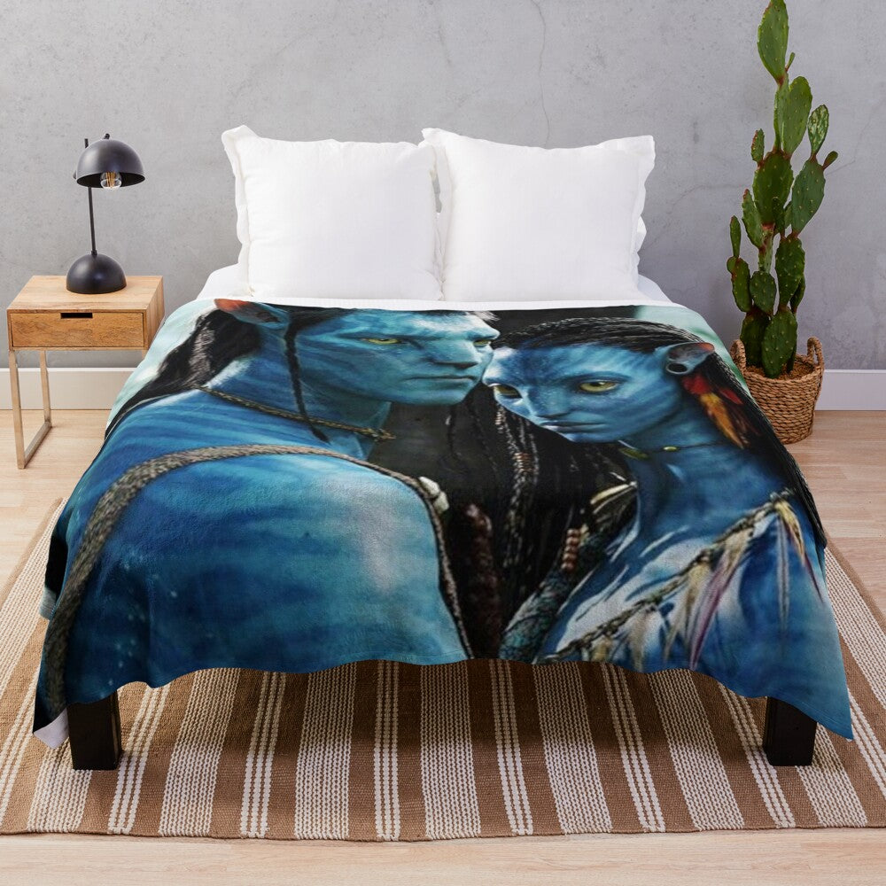 Blue couple avatar design printed on a soft, cozy plush blanket