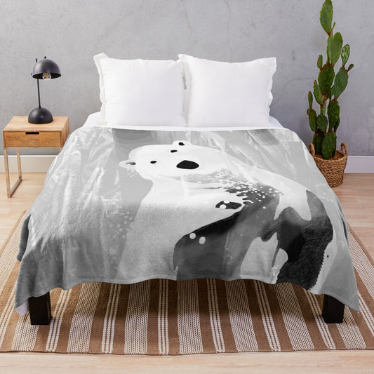 Soft, plush black and white polar bear abstract pattern blanket