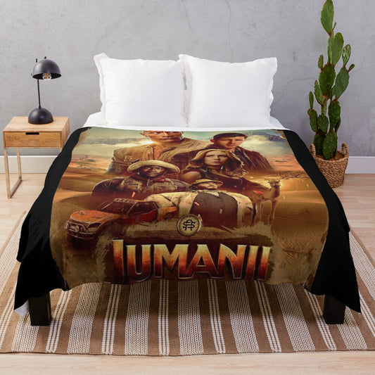 Jumanji movie-inspired plush blanket with jungle animals and Robin Williams design