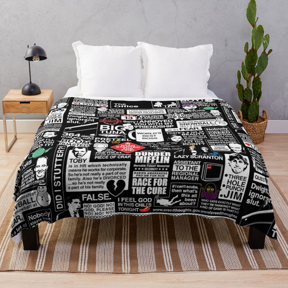 Plush blanket featuring famous quotes from the TV show The Office