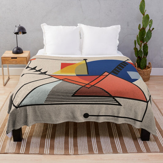 Colorful midcentury modern abstract plush blanket with geometric patterns and bold colors