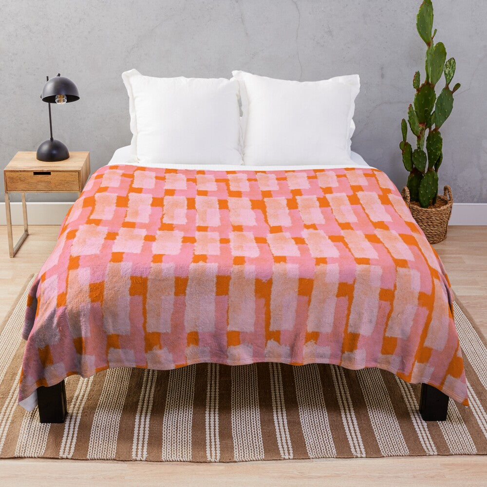 Colorful abstract plush blanket with brush stroke design