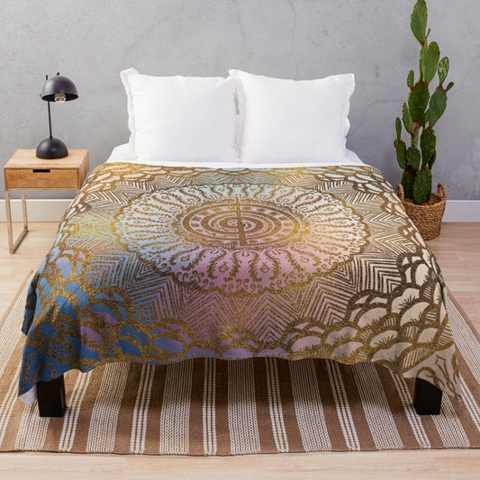 Pastel and gold mandala plush blanket with reiki choku rei symbol