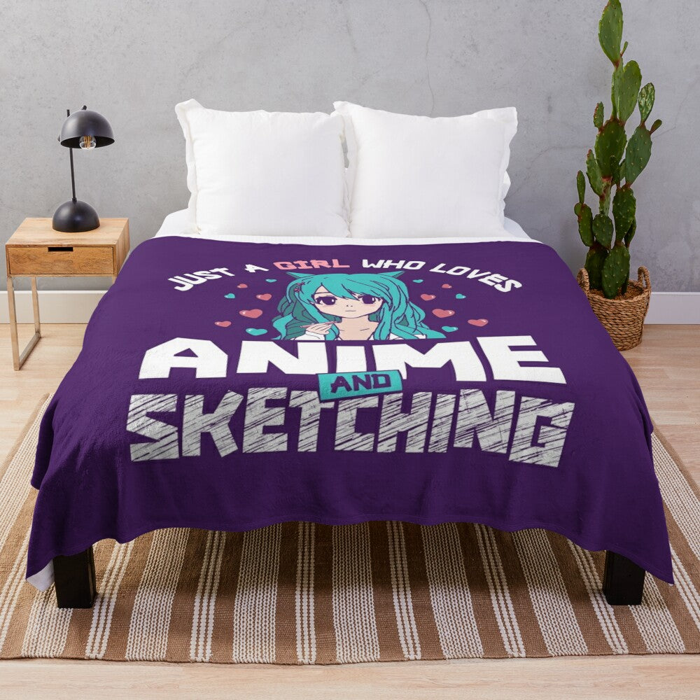 Anime-inspired plush blanket featuring cute anime girl design