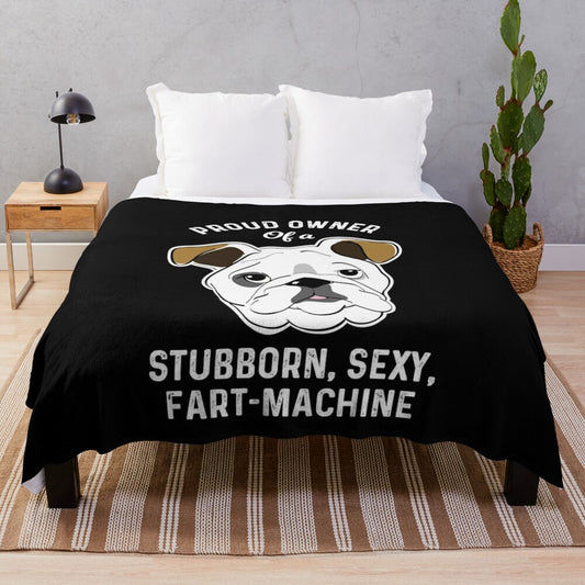 Soft plush blanket with a funny and cute English bulldog design for bulldog lovers