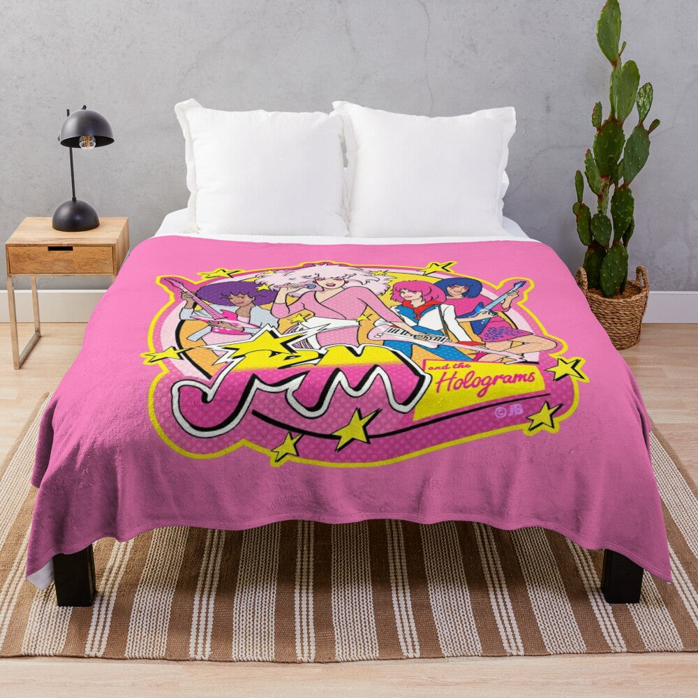 Colorful 80s Jem and the Holograms inspired plush blanket