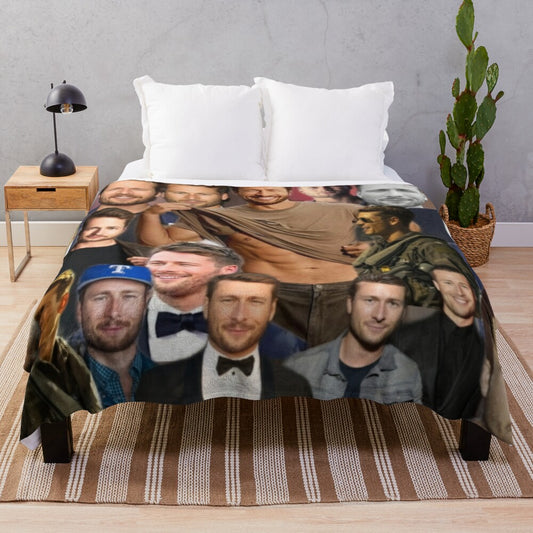 Glen Powell inspired plush blanket depicting the actor in various scenes