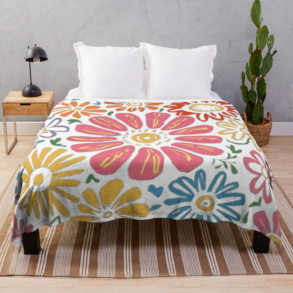 Mesmerizing floral plush blanket showcasing vibrant, botanical beauty