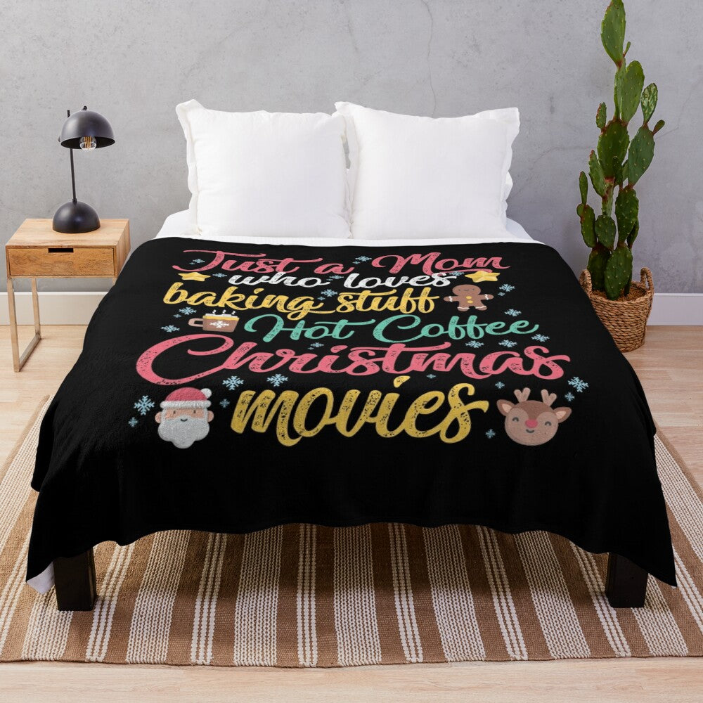 Cozy plush blanket featuring Christmas movies and baking design