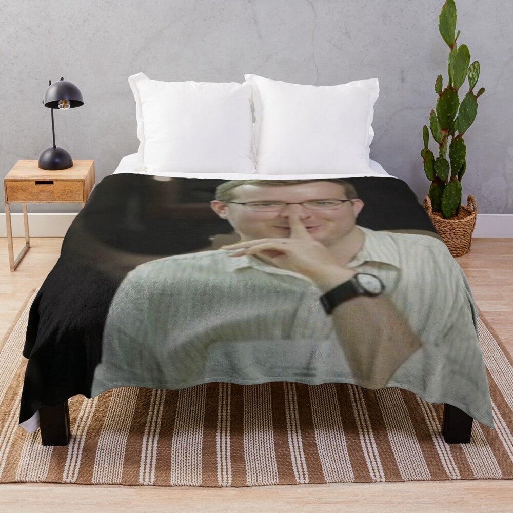 Plush blanket featuring the McElroy brothers from the podcast My Brother, My Brother and Me