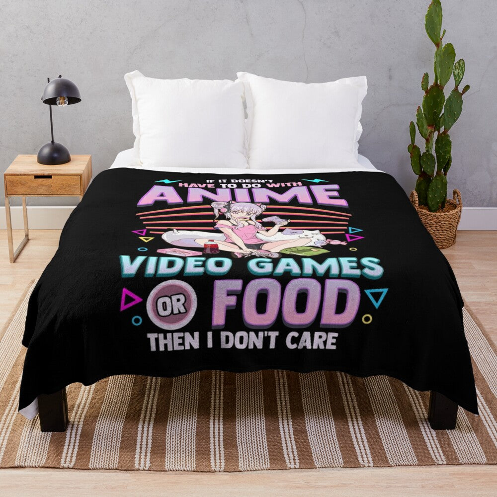 Cute anime-inspired plush blanket with a kawaii gamer girl design