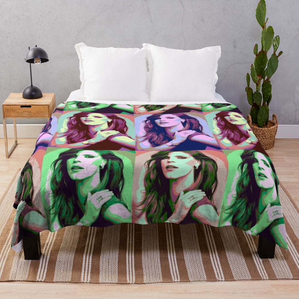 Colorful pop art style plush blanket with portrait of Hollywood actress Jessica Chastain