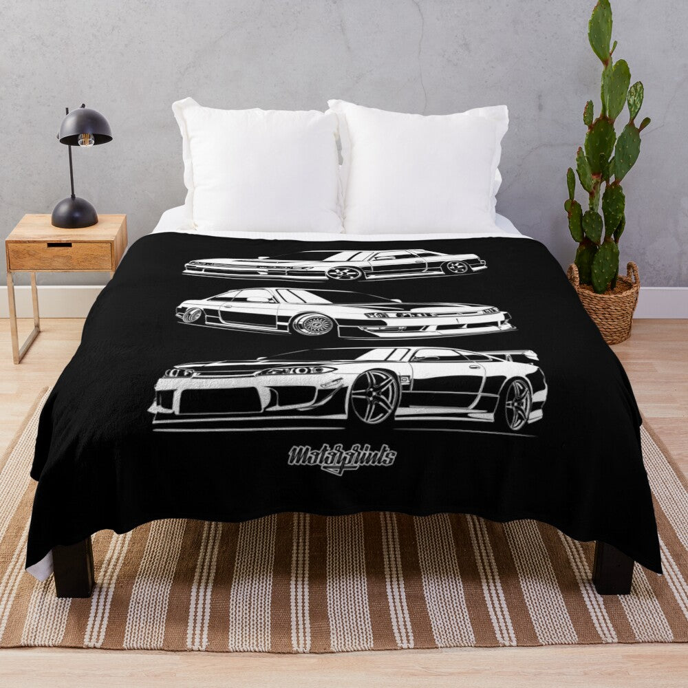 Soft and cozy plush blanket featuring the iconic Nissan Silvia sports car silhouette