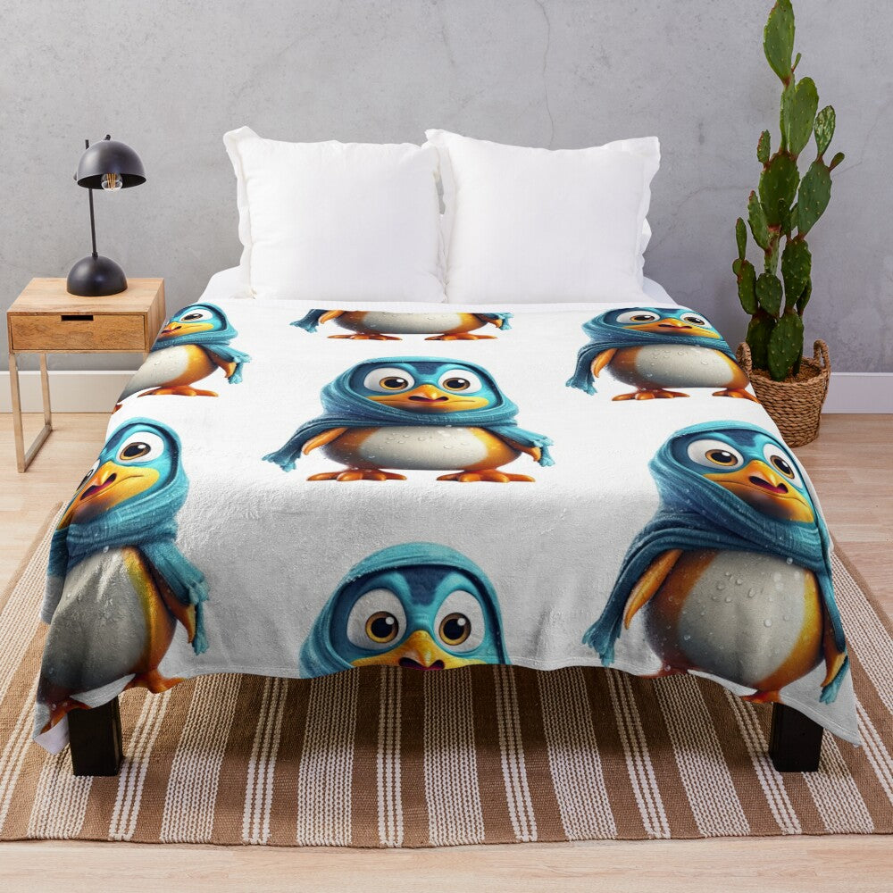 Cozy Cartoon Penguin Plush Blanket