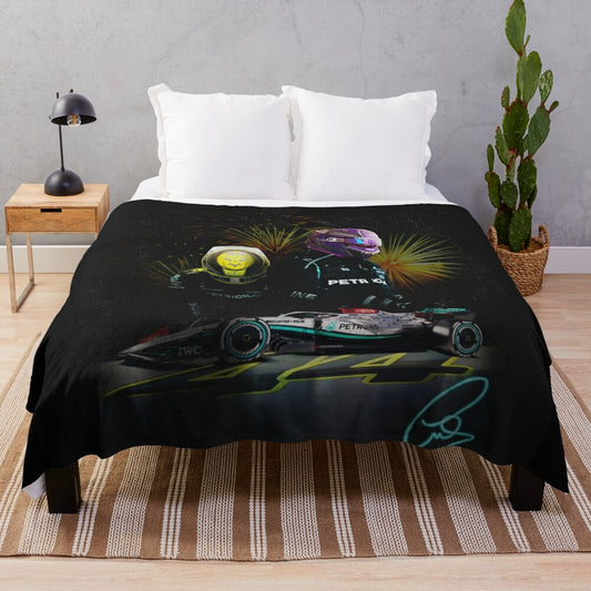 Lewis Hamilton inspired plush blanket with digital art design