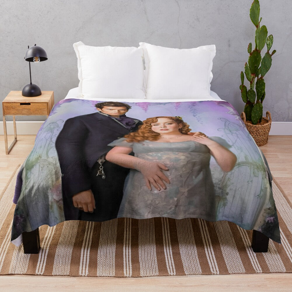 Soft, cozy plush blanket featuring Penelope and Colin from the Netflix series Bridgerton