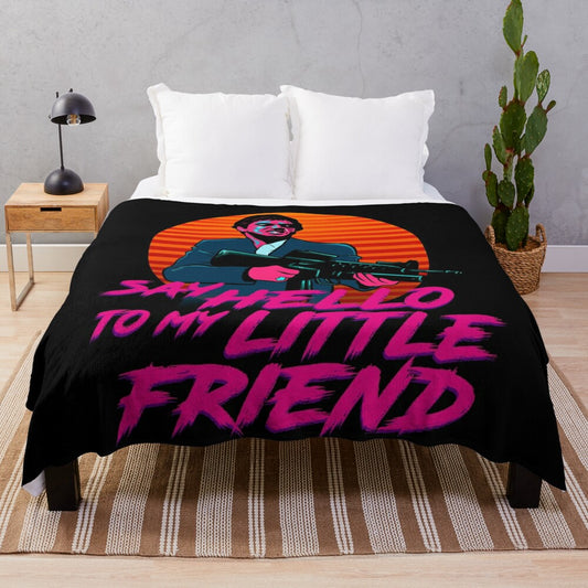 Cozy plush blanket with neon retro movie-inspired design