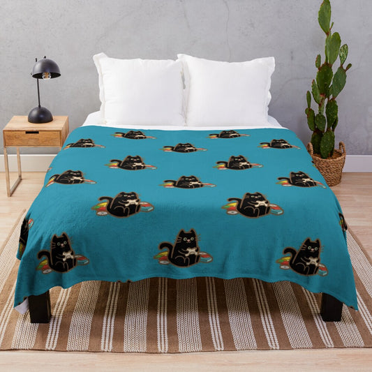 Gamer Cat Plush Blanket featuring a cute, cartoon-style cat character