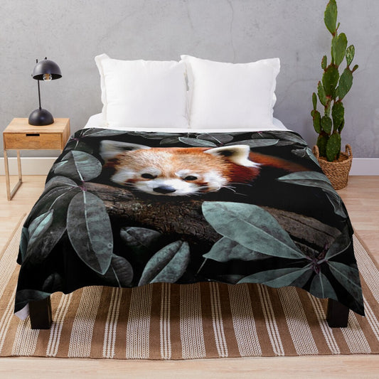 Plush blanket with nature-inspired animals and foliage