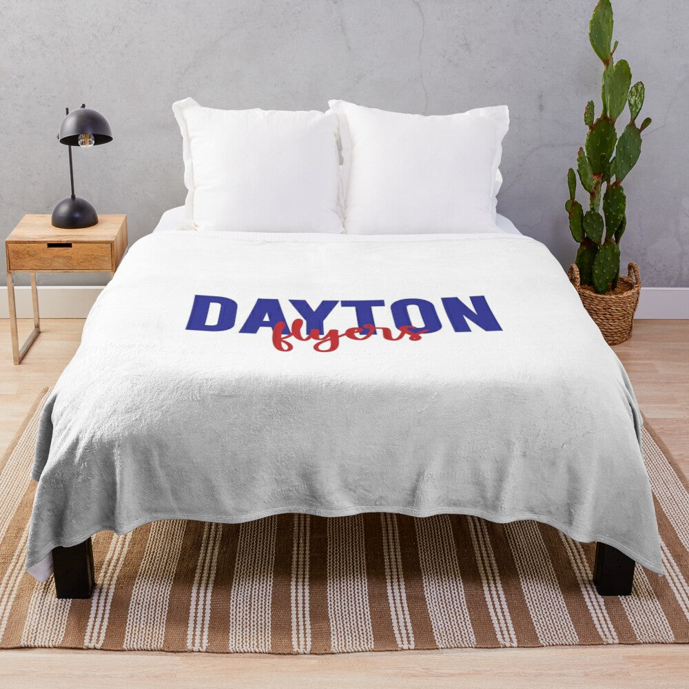 University of Dayton Flyers plush blanket with red and blue colors