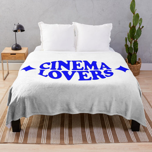 Plush blanket with retro graphic hand lettering and vintage typography for cinema lovers