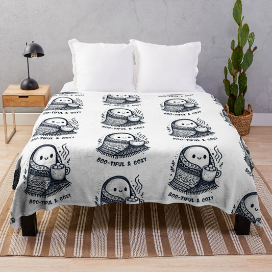 Cozy plush blanket with ghostly design