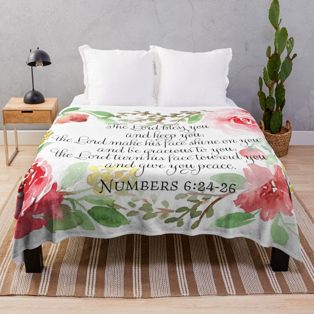 Plush blanket with inspirational "The Blessing" scripture art from Numbers 6:24-26